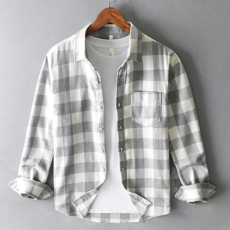 Camicia classica in cotone spazzolato a quadri