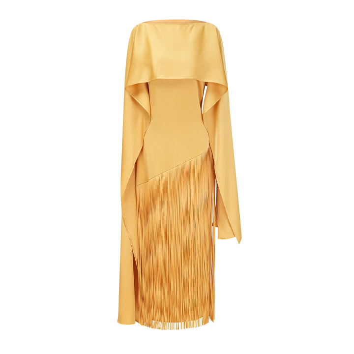 Abito cerimonia raffinato giallo frange