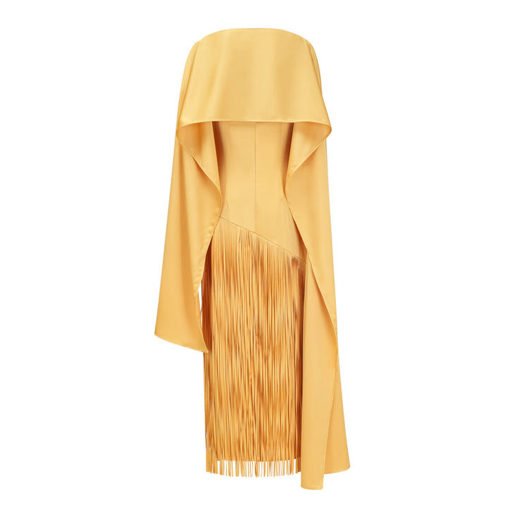 Abito cerimonia raffinato giallo frange