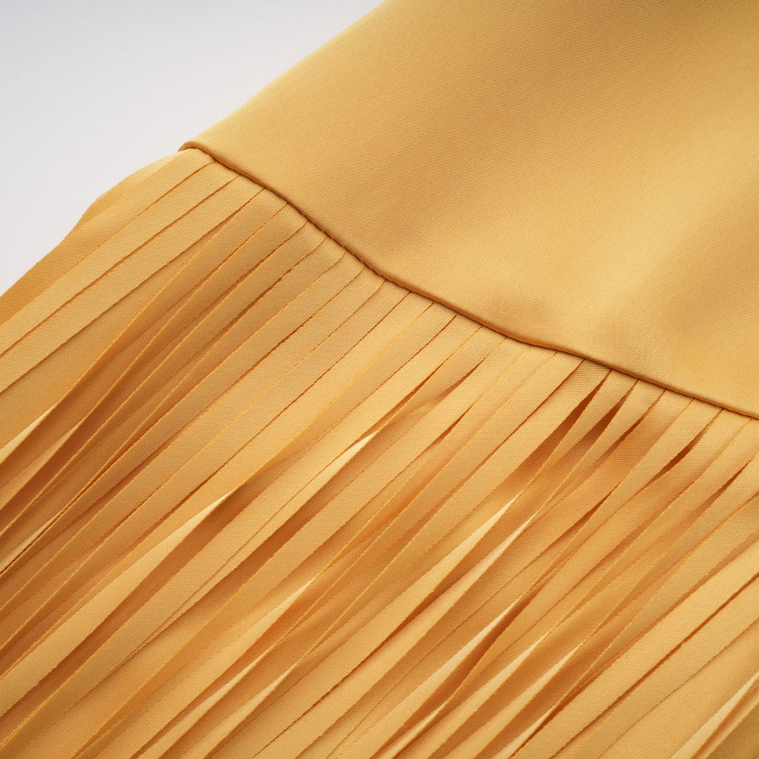 Abito cerimonia raffinato giallo frange