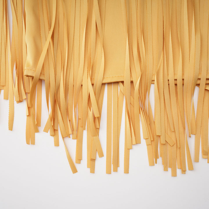 Abito cerimonia raffinato giallo frange