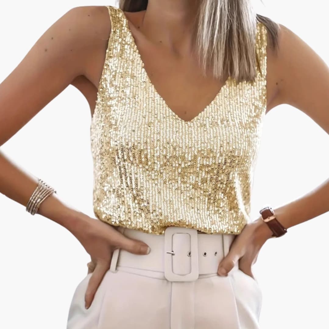 Top donna scollo V elegante brillante