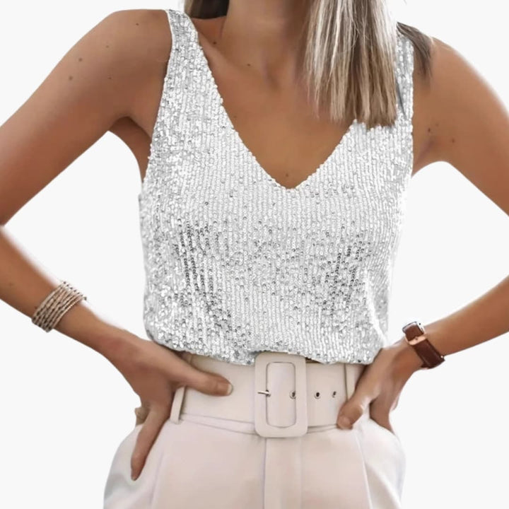Top donna scollo V elegante brillante