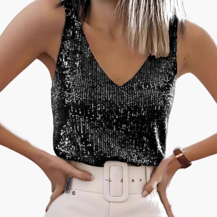 Top donna scollo V elegante brillante