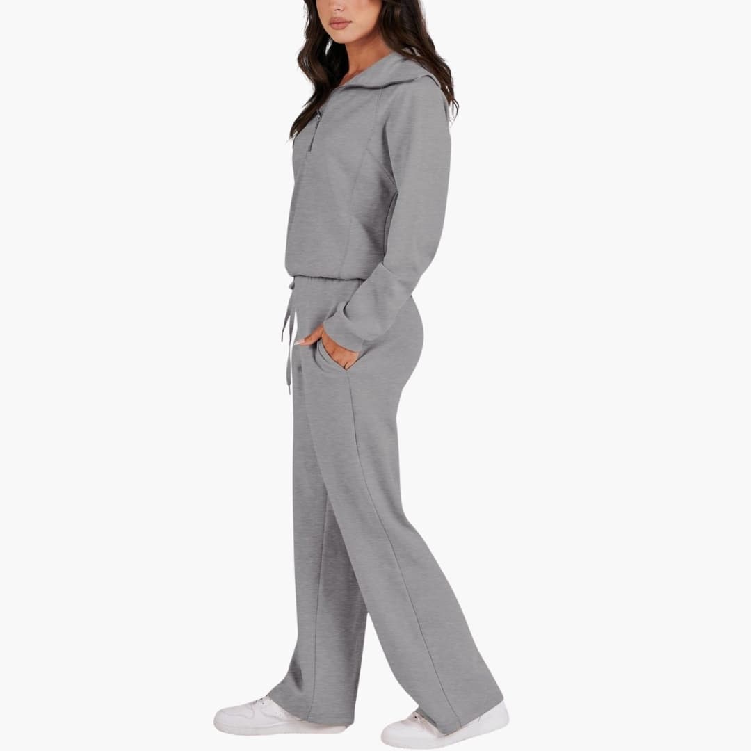 Comodo Set Donna Mezza Zip Pantaloni Larghi