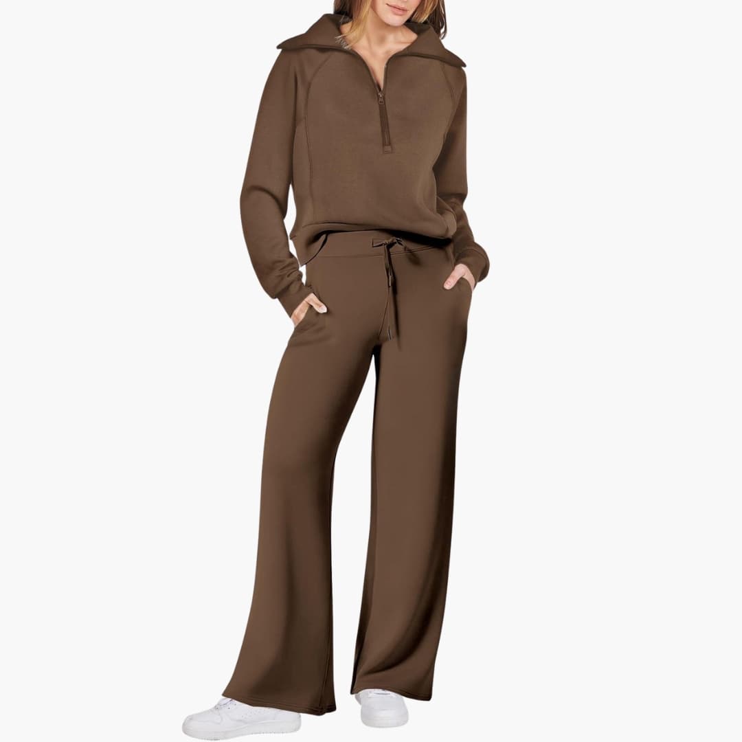 Comodo Set Donna Mezza Zip Pantaloni Larghi