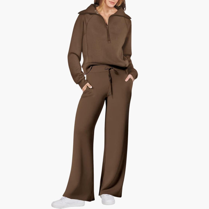 Comodo Set Donna Mezza Zip Pantaloni Larghi