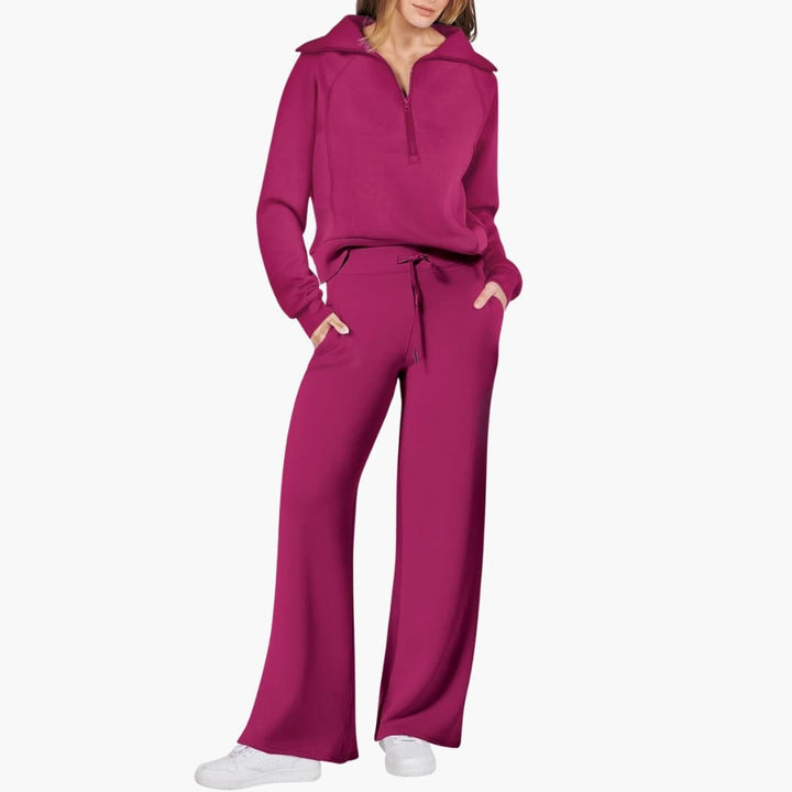 Comodo Set Donna Mezza Zip Pantaloni Larghi