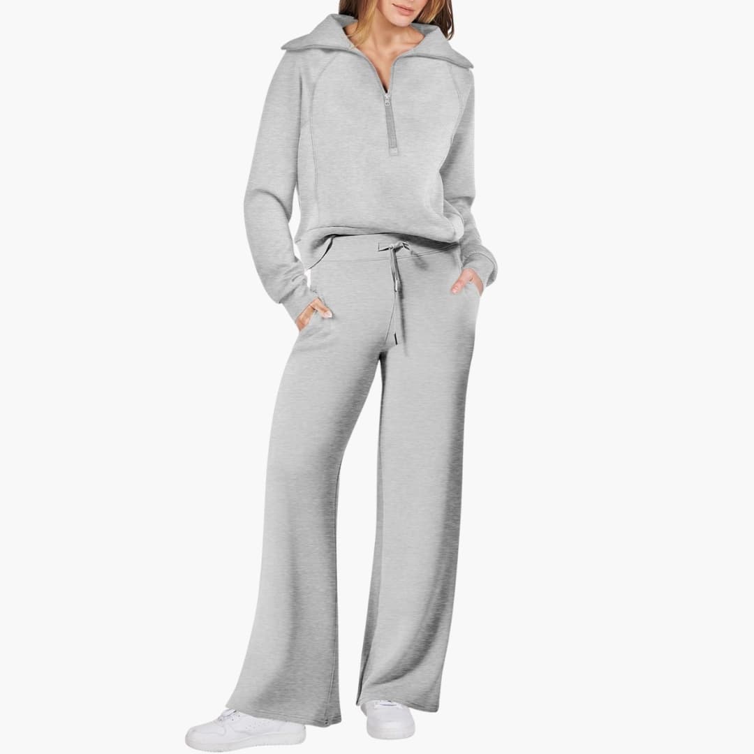Comodo Set Donna Mezza Zip Pantaloni Larghi