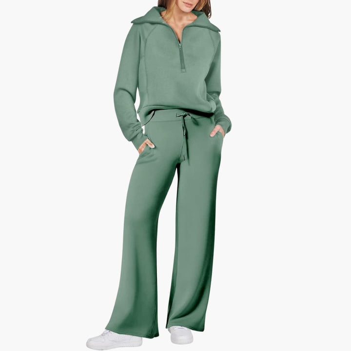 Comodo Set Donna Mezza Zip Pantaloni Larghi