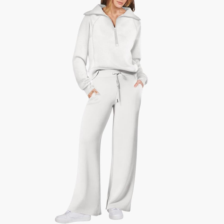 Comodo Set Donna Mezza Zip Pantaloni Larghi