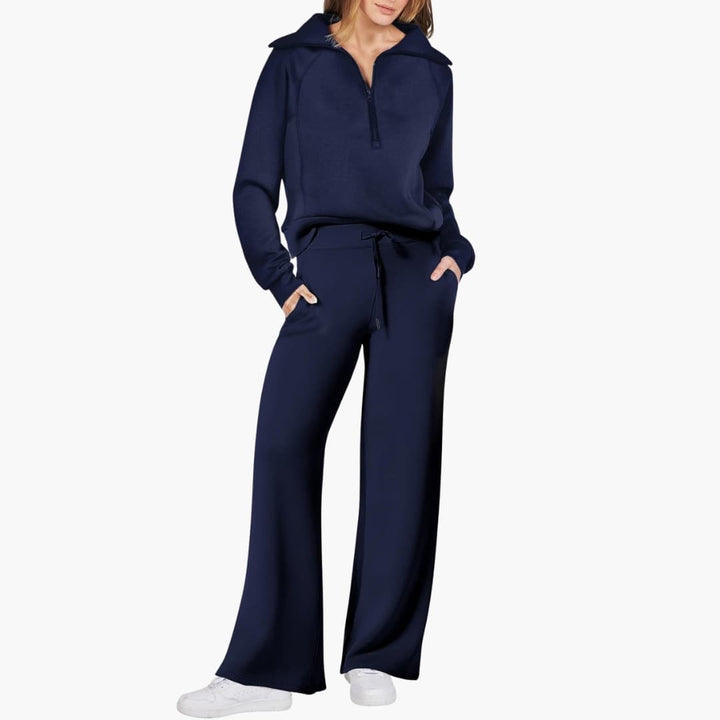 Comodo Set Donna Mezza Zip Pantaloni Larghi