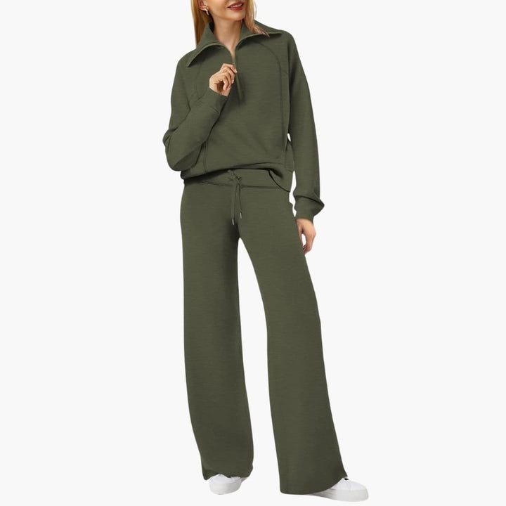 Comodo Set Donna Mezza Zip Pantaloni Larghi