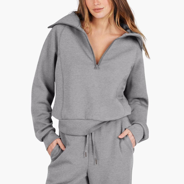 Comodo Set Donna Mezza Zip Pantaloni Larghi