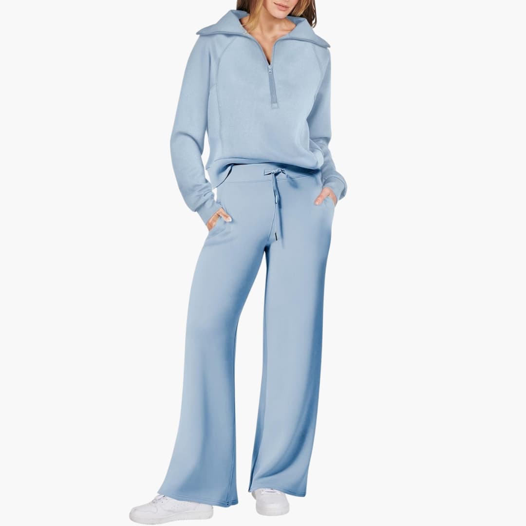 Comodo Set Donna Mezza Zip Pantaloni Larghi