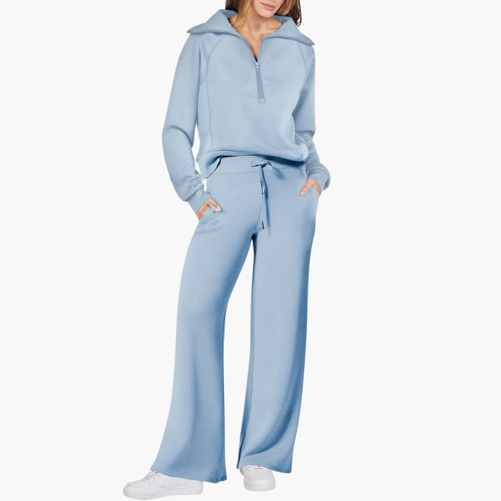 Comodo Set Donna Mezza Zip Pantaloni Larghi