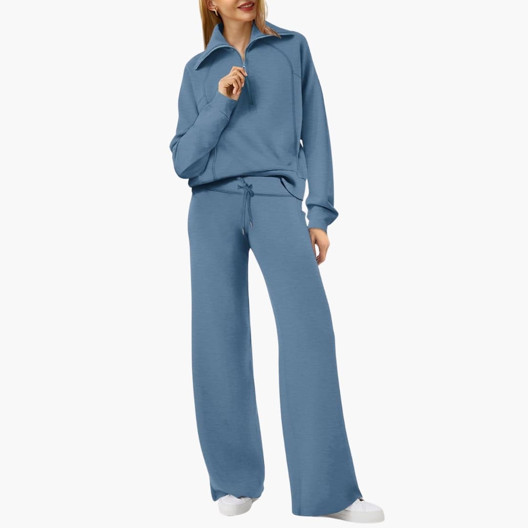 Comodo Set Donna Mezza Zip Pantaloni Larghi