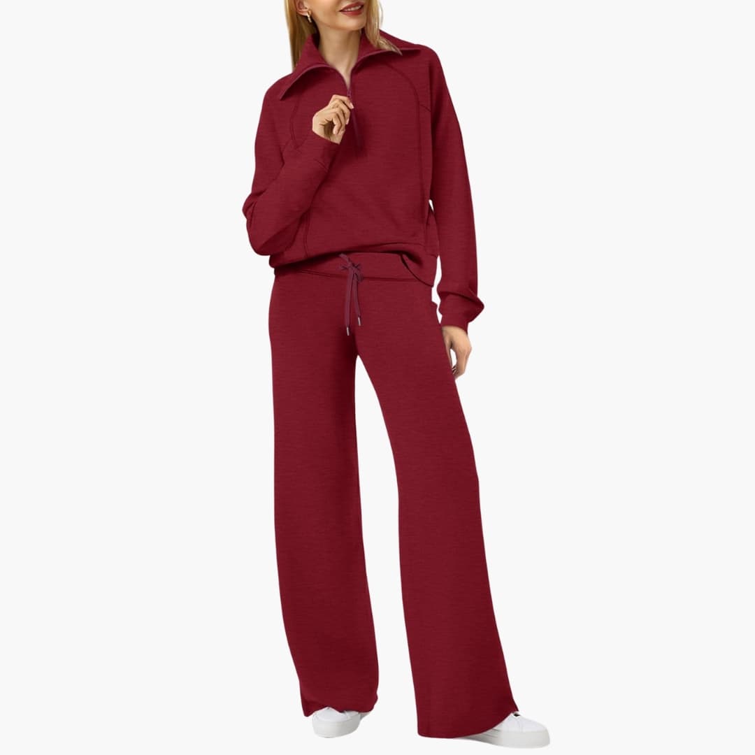 Comodo Set Donna Mezza Zip Pantaloni Larghi