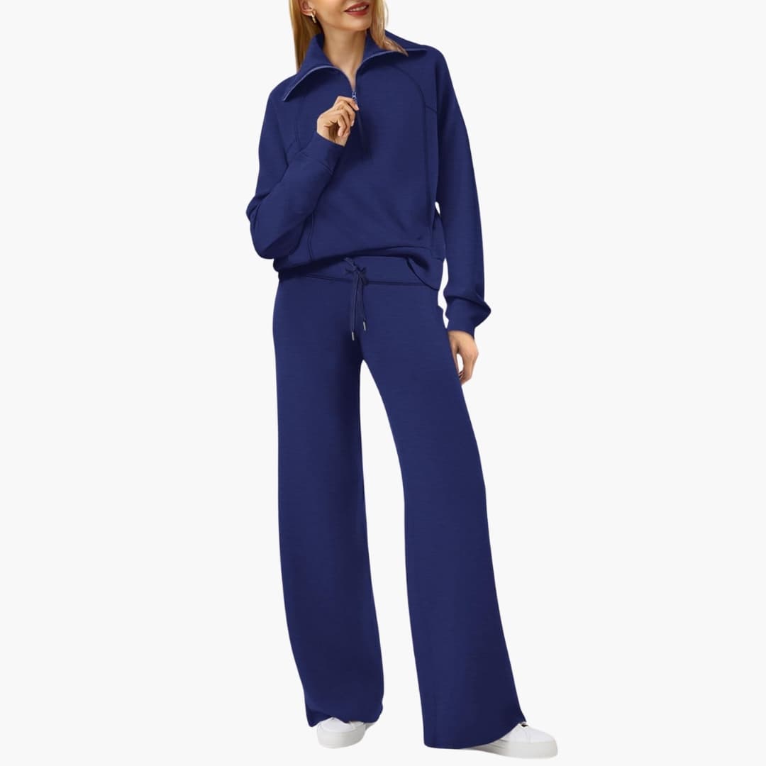 Comodo Set Donna Mezza Zip Pantaloni Larghi