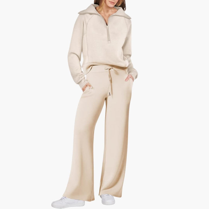 Comodo Set Donna Mezza Zip Pantaloni Larghi