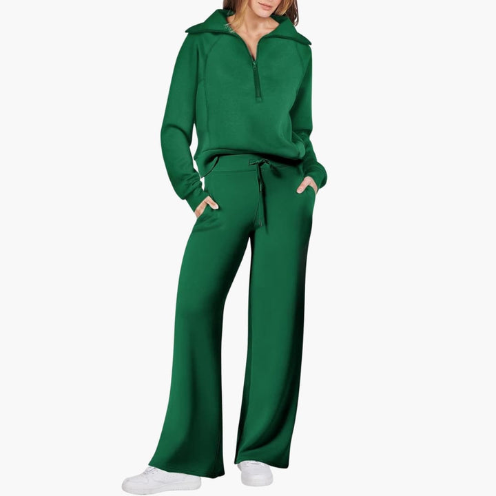 Comodo Set Donna Mezza Zip Pantaloni Larghi