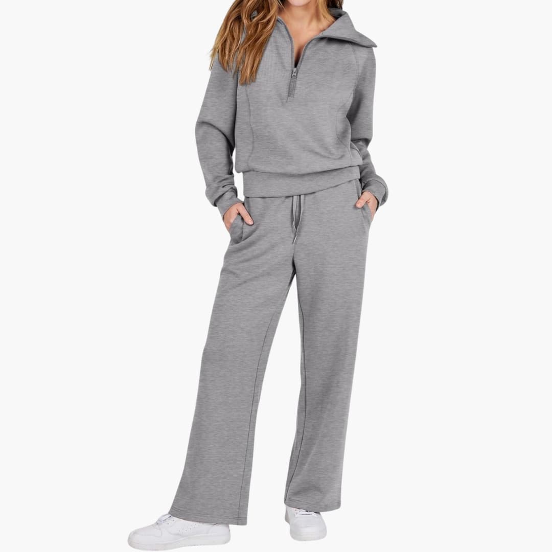 Comodo Set Donna Mezza Zip Pantaloni Larghi