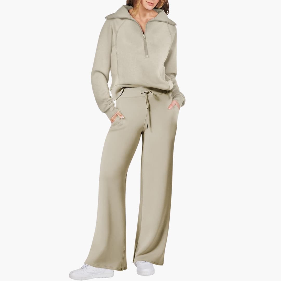 Comodo Set Donna Mezza Zip Pantaloni Larghi
