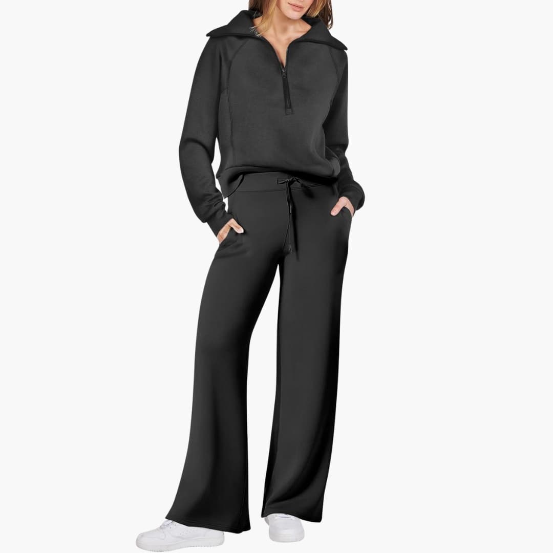 Comodo Set Donna Mezza Zip Pantaloni Larghi