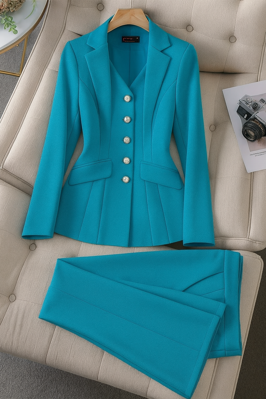 Tailleur Donna Suit con Blazer Foderato e Pantalone Regular Fit