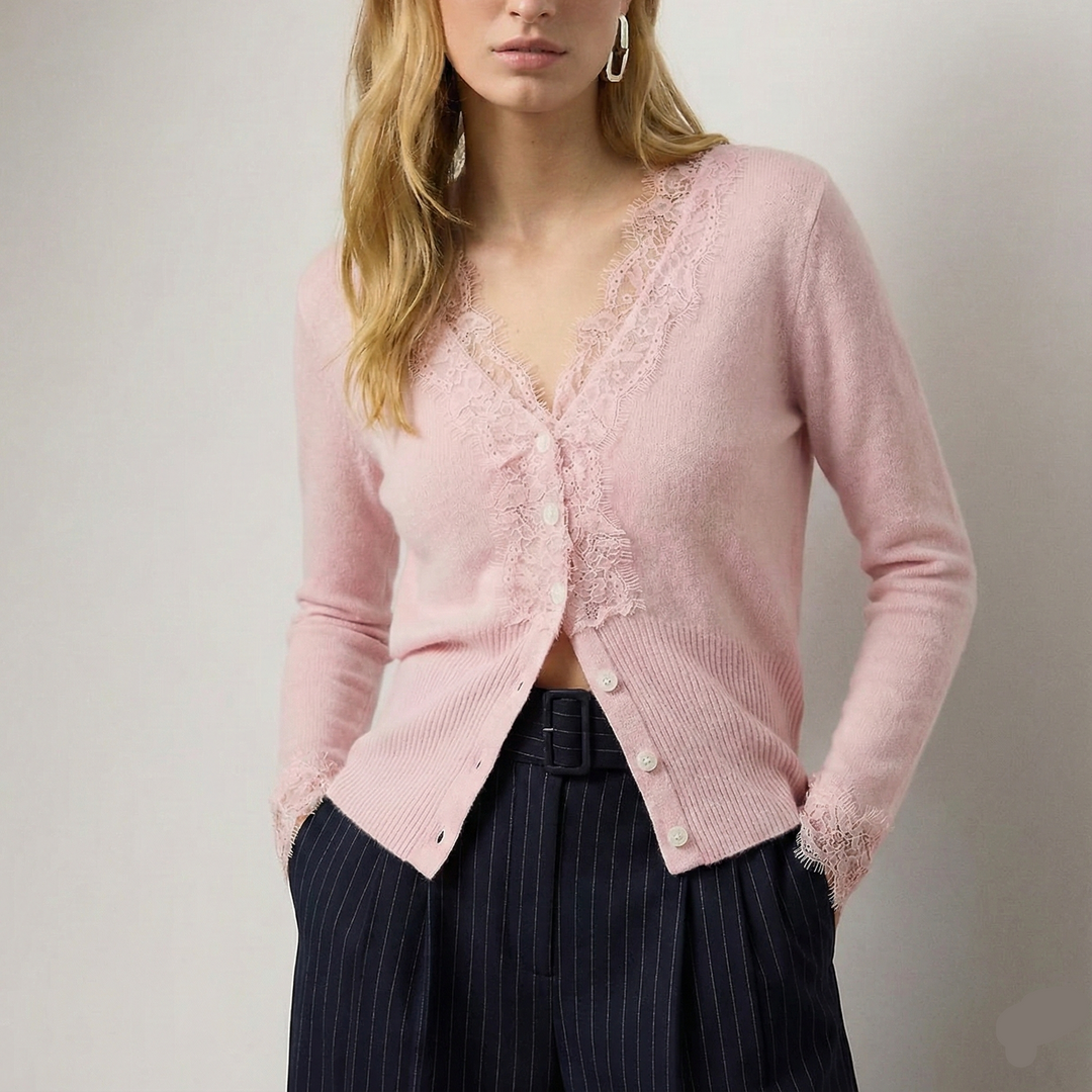 Cardigan Donna con Dettagli in Pizzo