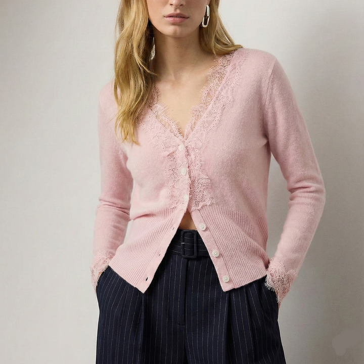 Cardigan Donna con Dettagli in Pizzo