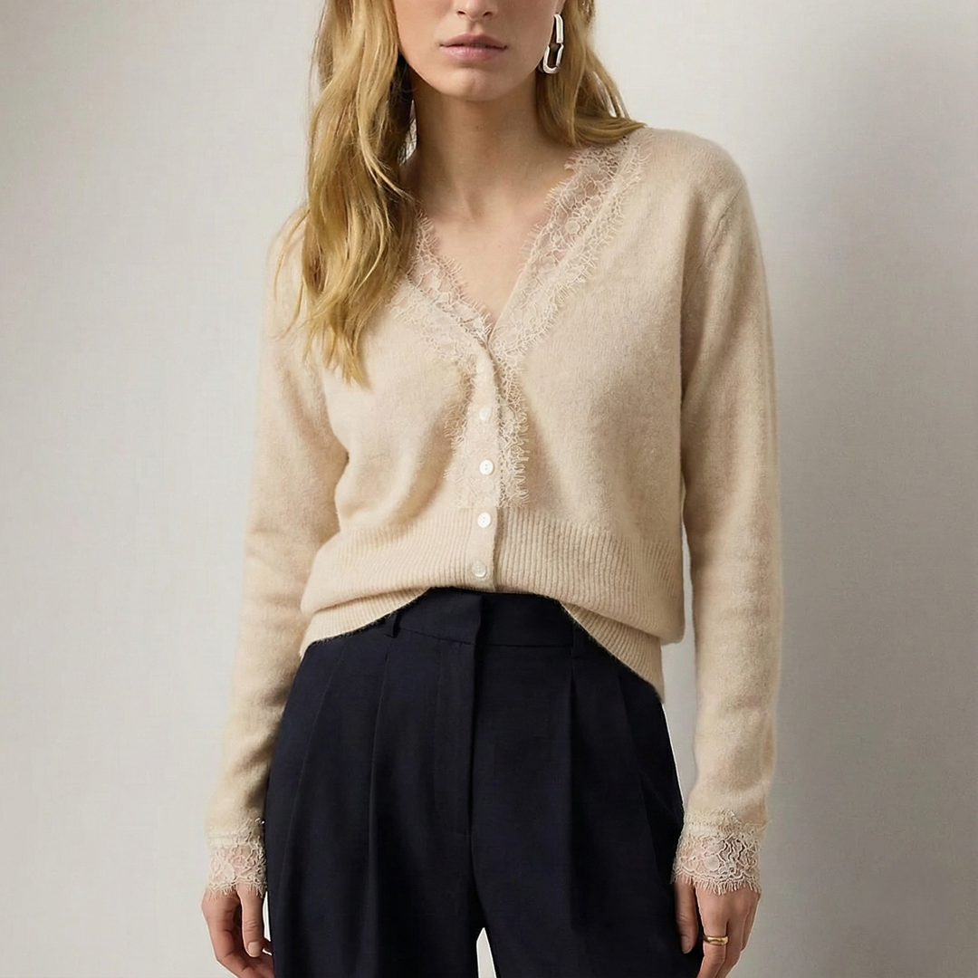 Cardigan Donna con Dettagli in Pizzo