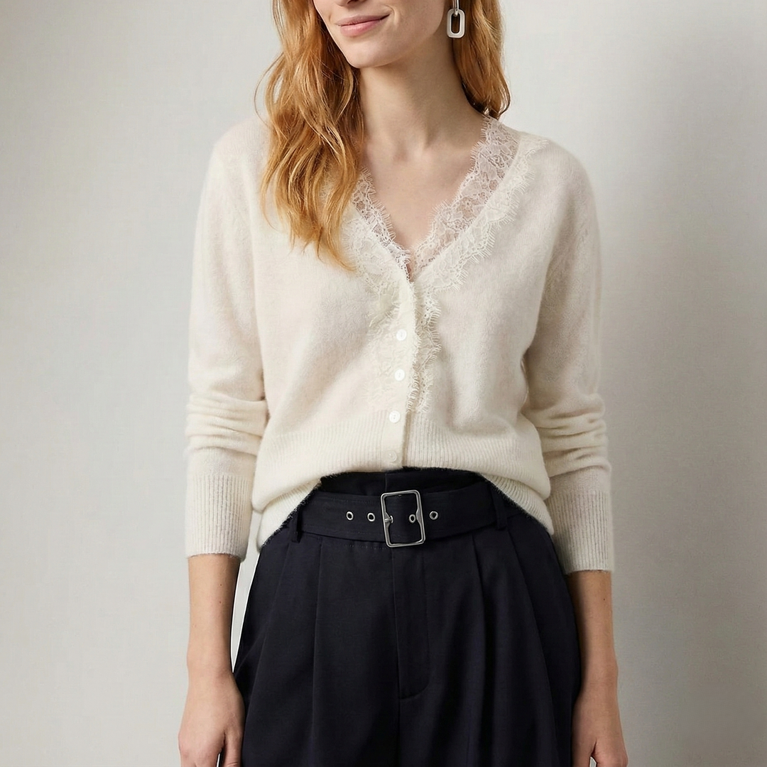 Cardigan Donna con Dettagli in Pizzo
