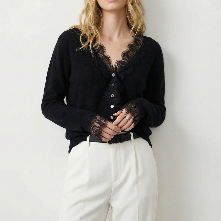 Cardigan Donna con Dettagli in Pizzo