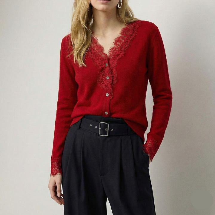 Cardigan Donna con Dettagli in Pizzo