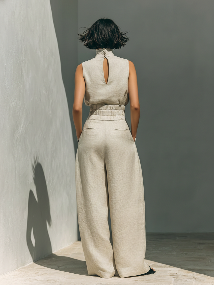 Classico Completo Donna Senza Maniche Pantaloni Larghi