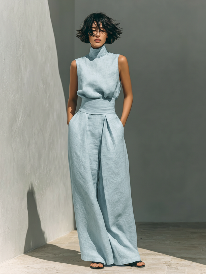 Classico Completo Donna Senza Maniche Pantaloni Larghi