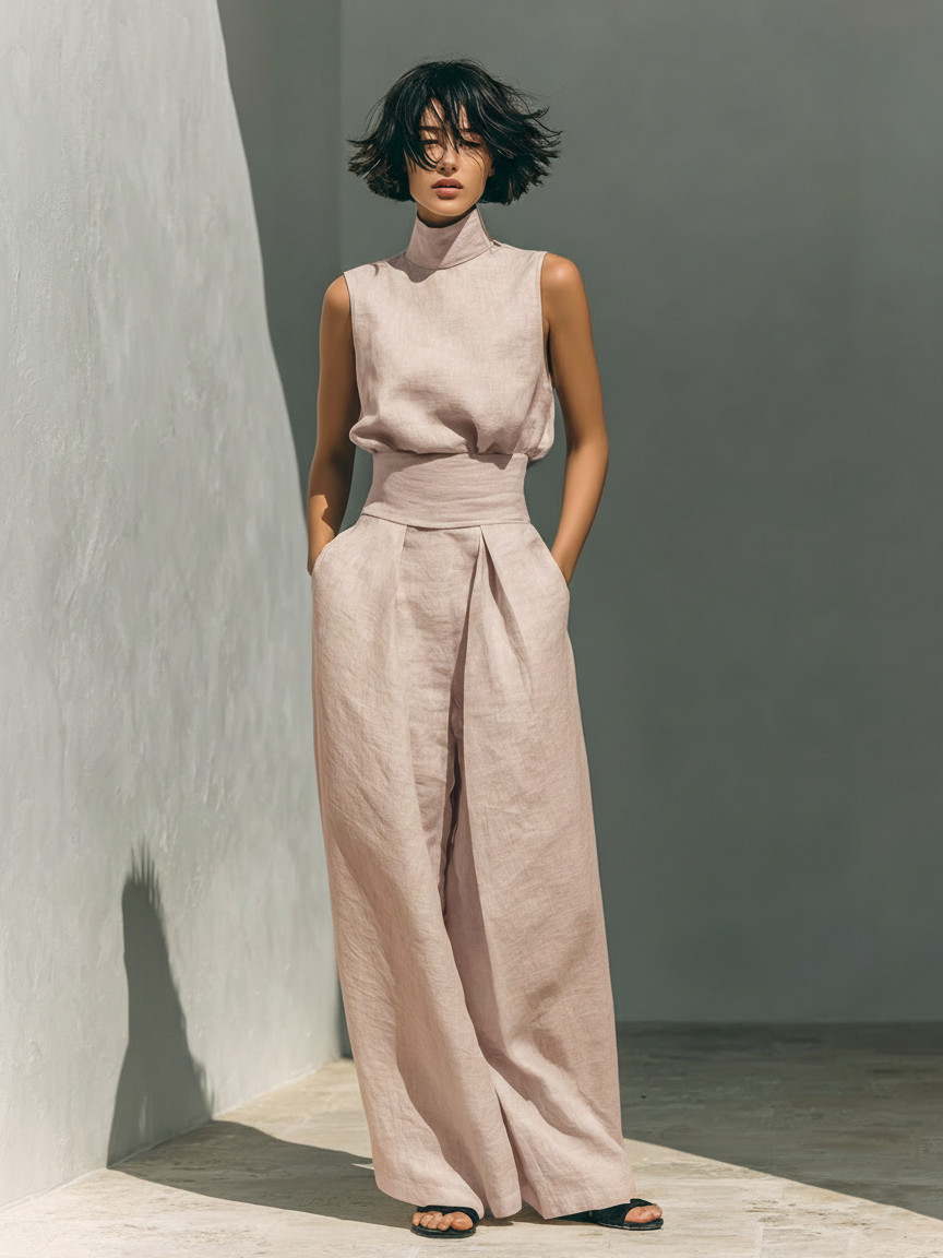 Classico Completo Donna Senza Maniche Pantaloni Larghi