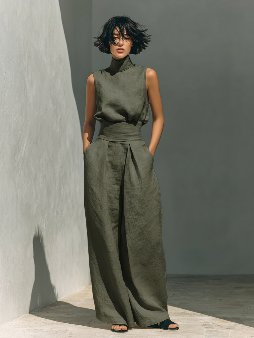 Classico Completo Donna Senza Maniche Pantaloni Larghi