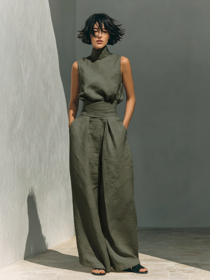 Classico Completo Donna Senza Maniche Pantaloni Larghi