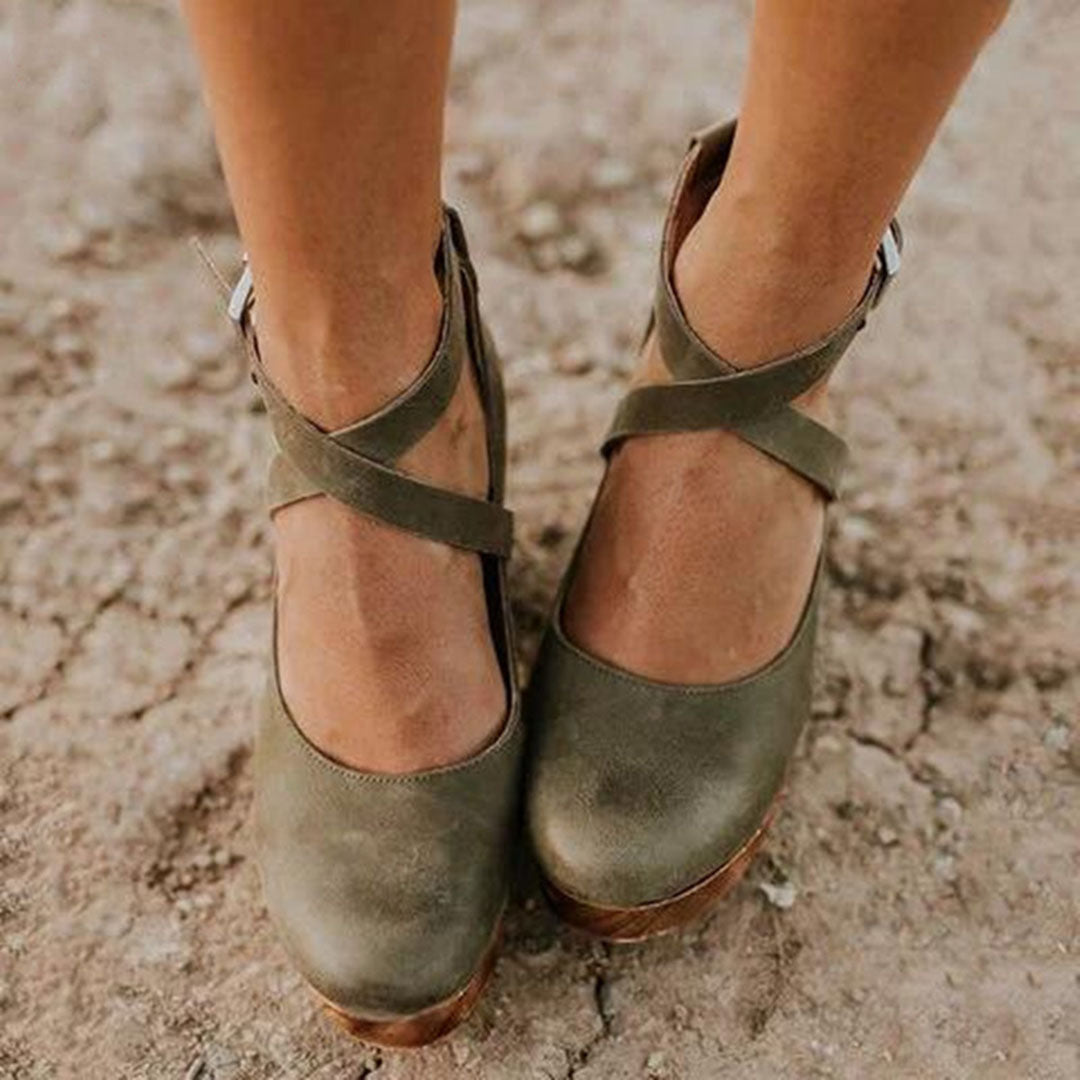 Scarpe con Tacco a Zeppa Donna Cinturino alla Caviglia
