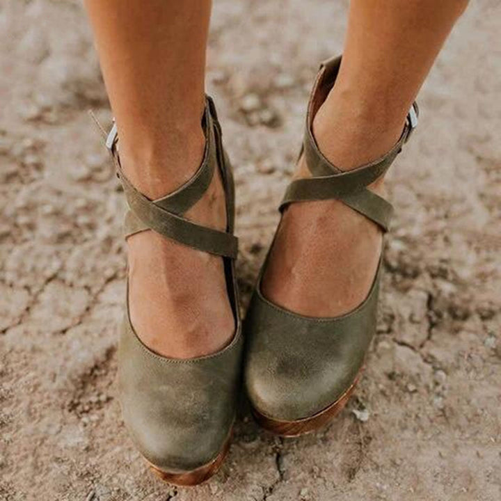 Scarpe con Tacco a Zeppa Donna Cinturino alla Caviglia
