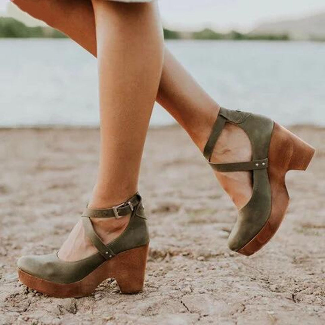 Scarpe con Tacco a Zeppa Donna Cinturino alla Caviglia