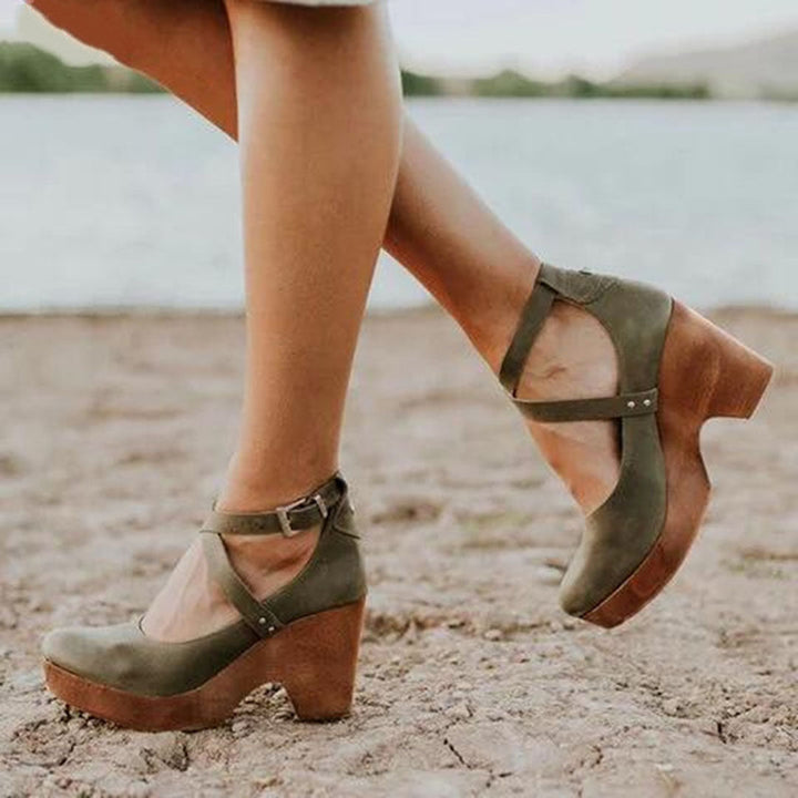 Scarpe con Tacco a Zeppa Donna Cinturino alla Caviglia