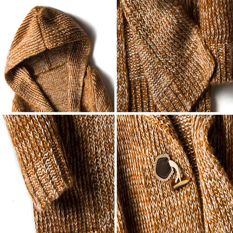 Cardigan Uomo in Lana con Cappuccio e Tasche Laterali