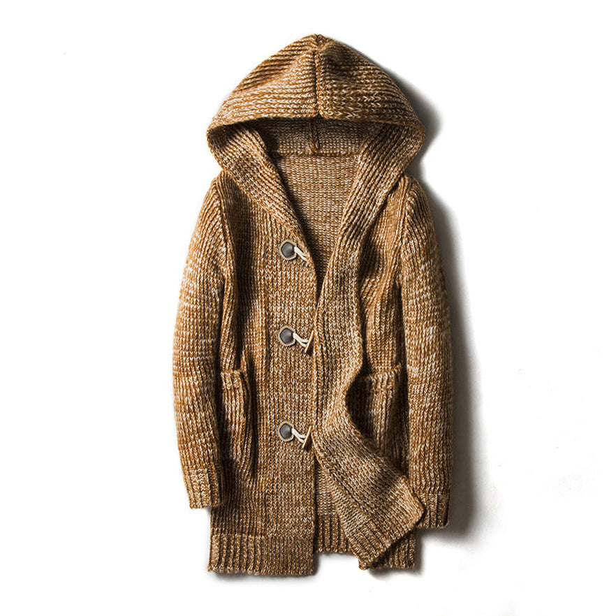 Cardigan Uomo in Lana con Cappuccio e Tasche Laterali