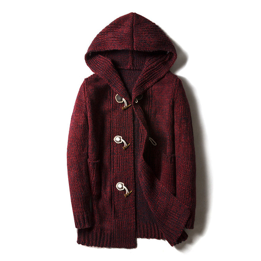 Cardigan Uomo in Lana con Cappuccio e Tasche Laterali