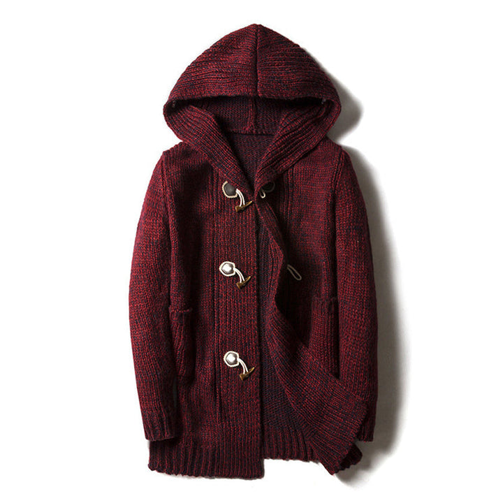 Cardigan Uomo in Lana con Cappuccio e Tasche Laterali