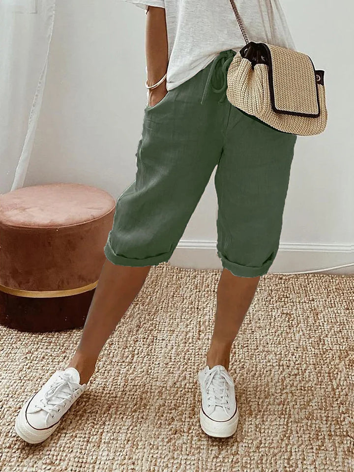 Pantalone Donna in Cotone Taglio Rilassato con Tasche e Coulisse