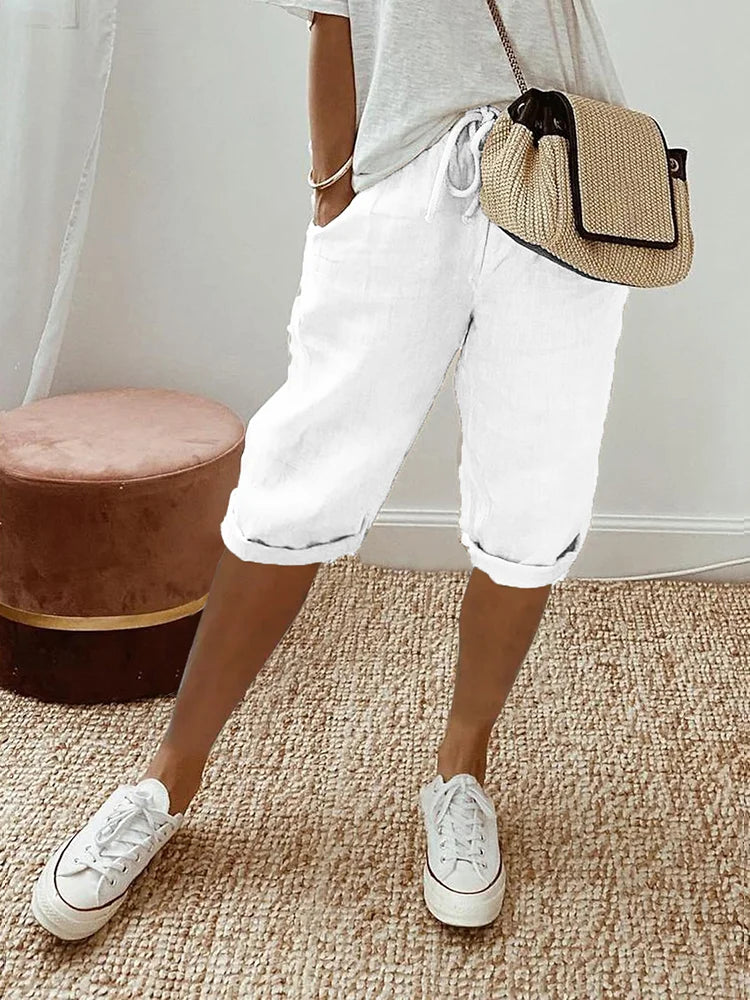 Pantalone Donna in Cotone Taglio Rilassato con Tasche e Coulisse